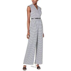 Calvin Klein houndstooth Solid V Neck Belted Jumpsuit Size 8 - 36135